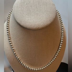 18” Shiny Sterling Silver Navajo Pearl Beaded Necklace 5mm
